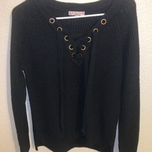black lace up sweater
